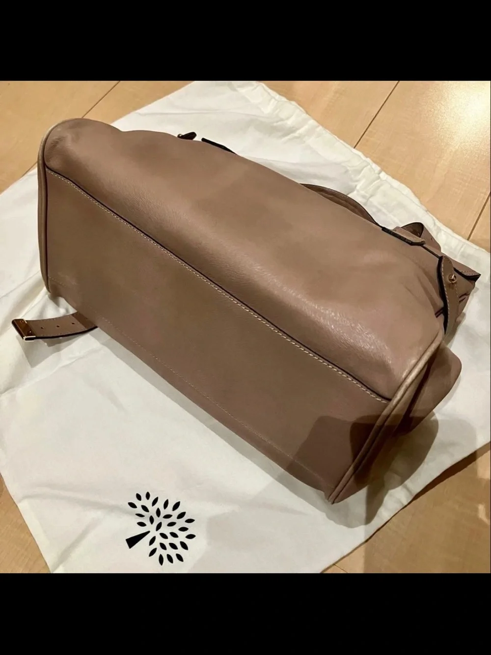 Mulberry Taupe Braided-Handle Satchel with Gold Hardware